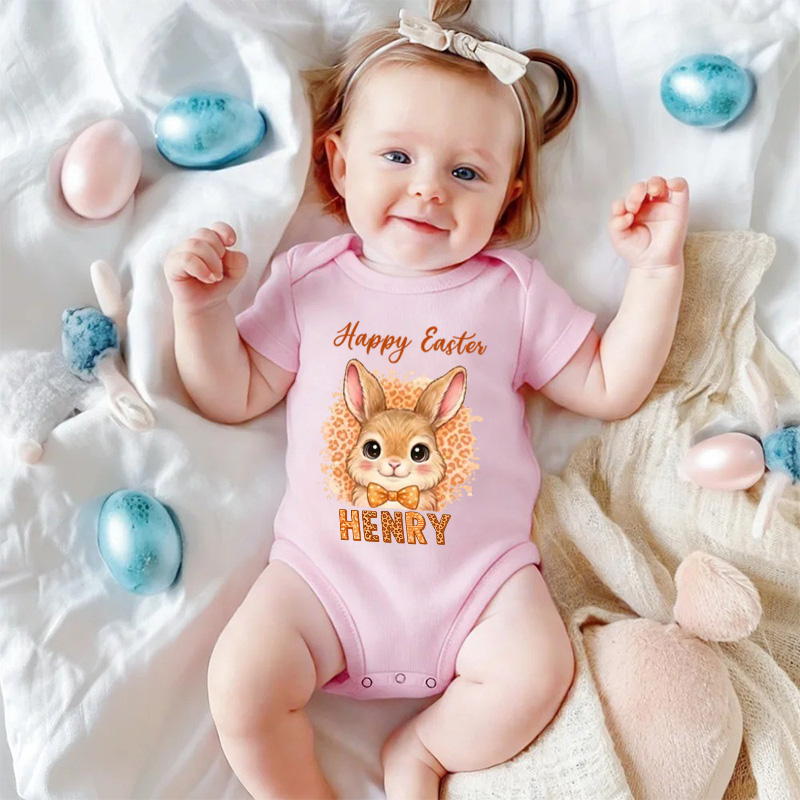 Personalized Easter Bunny Theme Custom Name Cute Infant Outfit Twins Matching Clothes Spring Gift for Baby Boy and Girl Celebration Baby Bodysuit