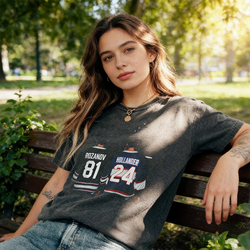 Personalized Custom Hockey Player Jersey Washed T-Shirt Vintage Game Day Tee for Ice Hockey Fans