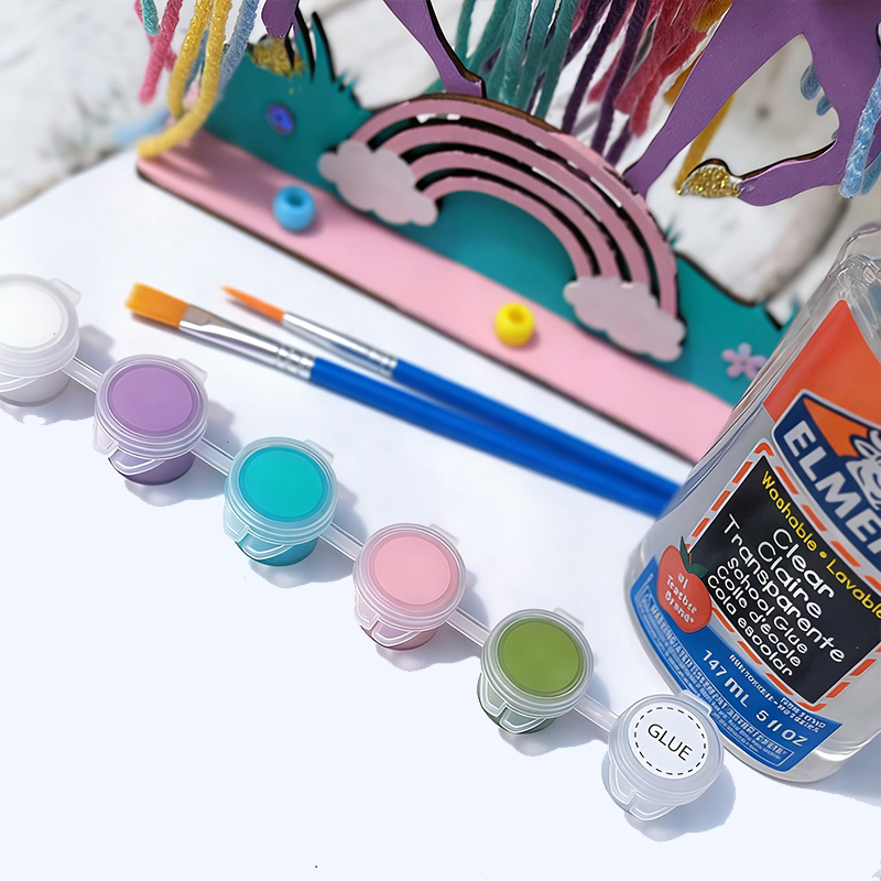 Personalized DIY Unicorn Craft Kit for Kids Custom Name Plaque Paints and Yarn for Creative Fun DIY Wood Macrame Paint Set