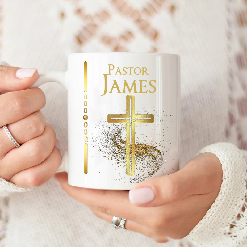 Personalized Cross Ceramic Mug Gift for Pastor Clergy Preacher & Ministers Custom Coffee Cup with Name Pastor Appreciation Retirement Anniversary Gift
