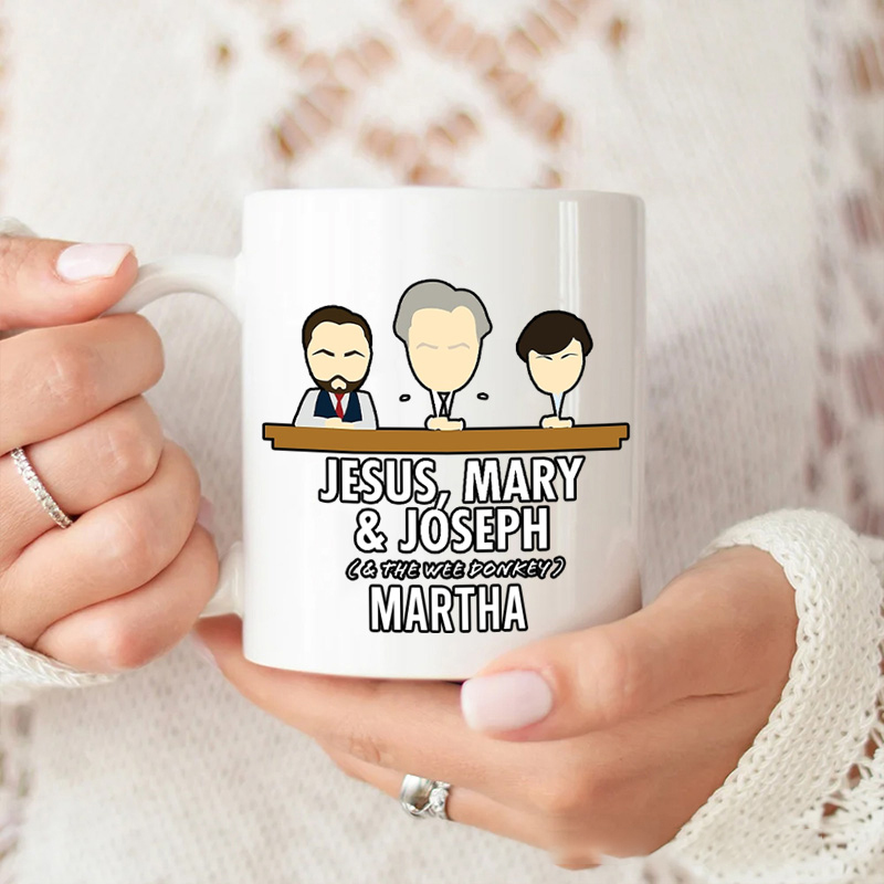 Personalized Jesus Mary Joseph & the Wee Donkey Ceramic Mug with Name Custom Coffee Cup Jesu Coffee Mug Jesus Gift Funny Christian Gift Religious Gift