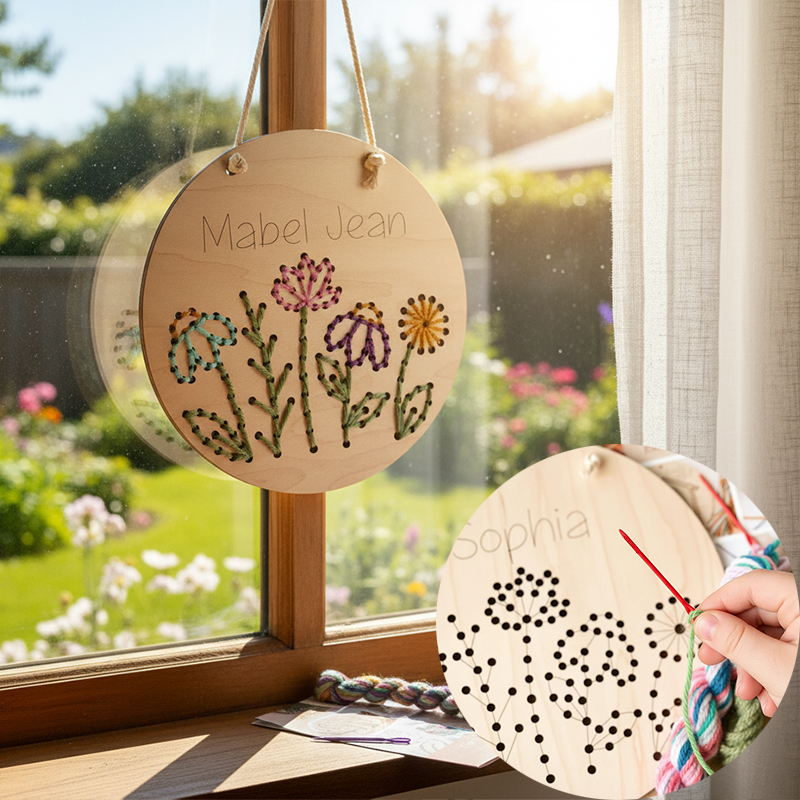 Personalized Flower Sewing Craft Kit for Girls Beginner Yarn Embroidery Set with Custom Name Perfect Easter Gift