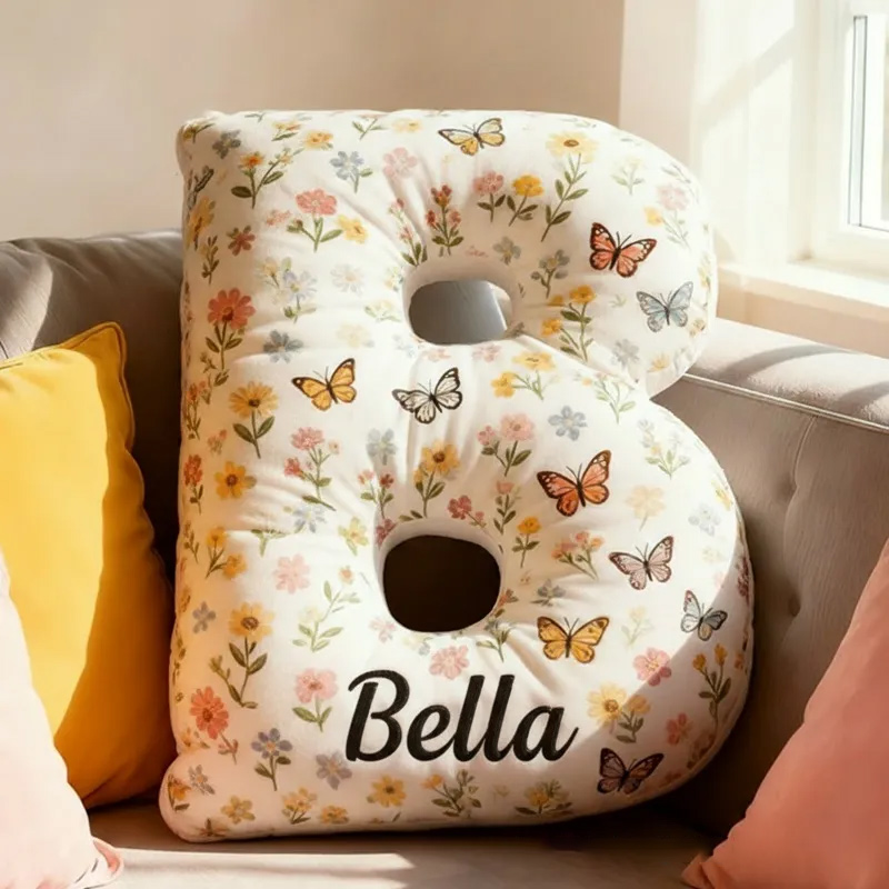 Personalized Cute Flower Letter Pillow Graphic 3D Print Butterfly Custom Name Pillow for Kids Gardening Lovers Gift