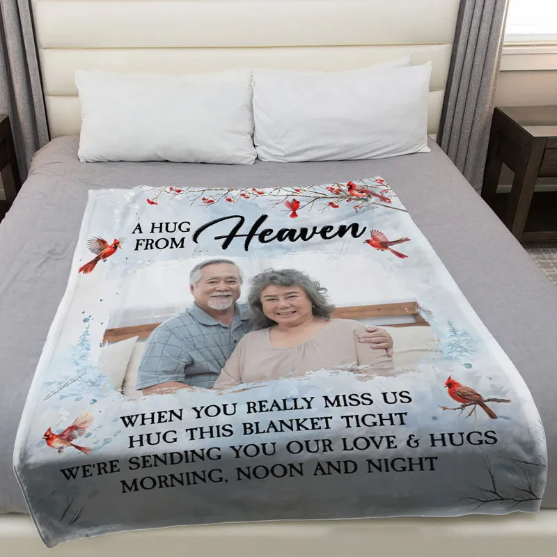 Personalized Photo Blanket A Hug From Heaven Sympathy Gift Memorial Blanket Custom Flannel Blanket
