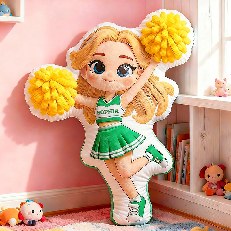 Personalized Adorable Cheerleading Pillow with Name and Outfit Design for Kids