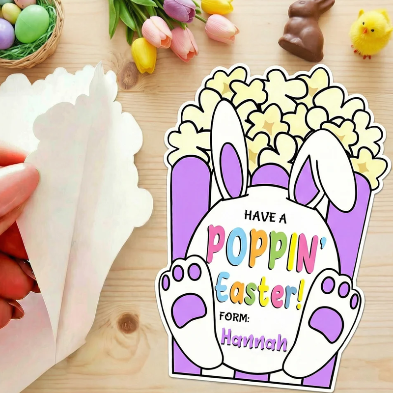 Personalized Cute Popcorn Rabbit Easter Waterproof Stickers Labels with Name Gift Decoration Easter Day Party Favors for Kids