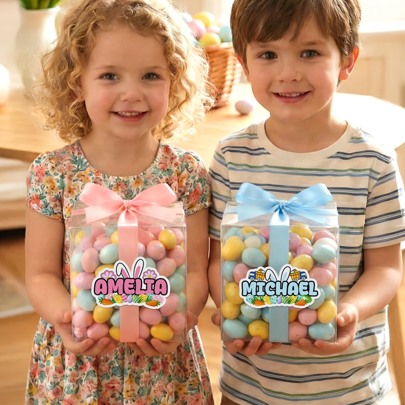 Personalized Cute Easter Bunny Ears Waterproof Stickers Labels with Name Gift Decoration Easter Day Party Favors for Kids
