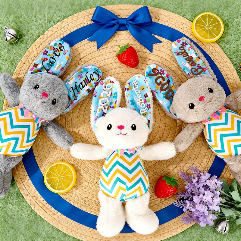 Personalized Easter Bunny Embroidered Plush Rabbit Stuffed Animal for Kids Bunny Plush Toy Easter Gift Baby Shower Plush Toy Newborn Gift