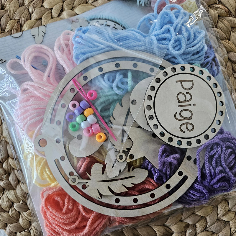 Personalized DIY Dream Catcher Kit for Kids Custom Name Creative Craft with Yarn and Wooden Decorations