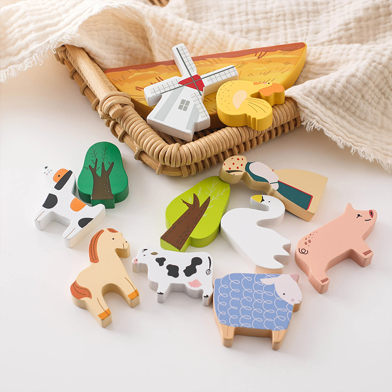 Personalized Wooden Farm Stacking Toy Set for Kids Custom Name, Creative and Educational Play