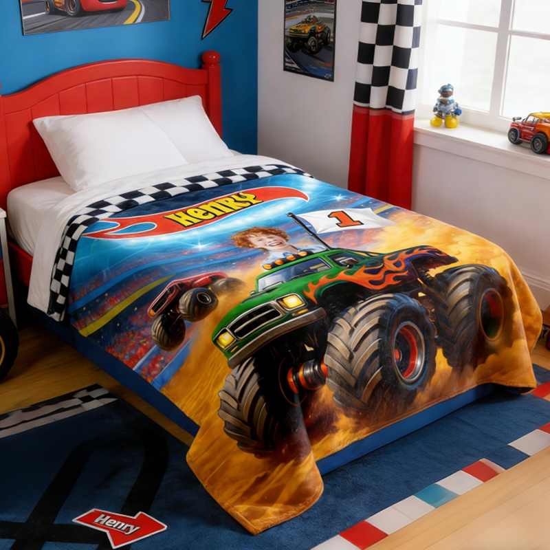 Personalized Thrilling Adventure With Monster Trucks Custom Blanket Gift For Boys And Kids