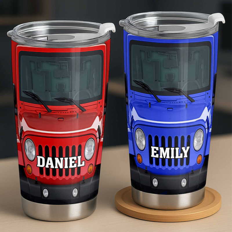 Personalized 2D Flat with Your Name Stainless Steel Tumbler Birthday Gift For Car Enthusiasts