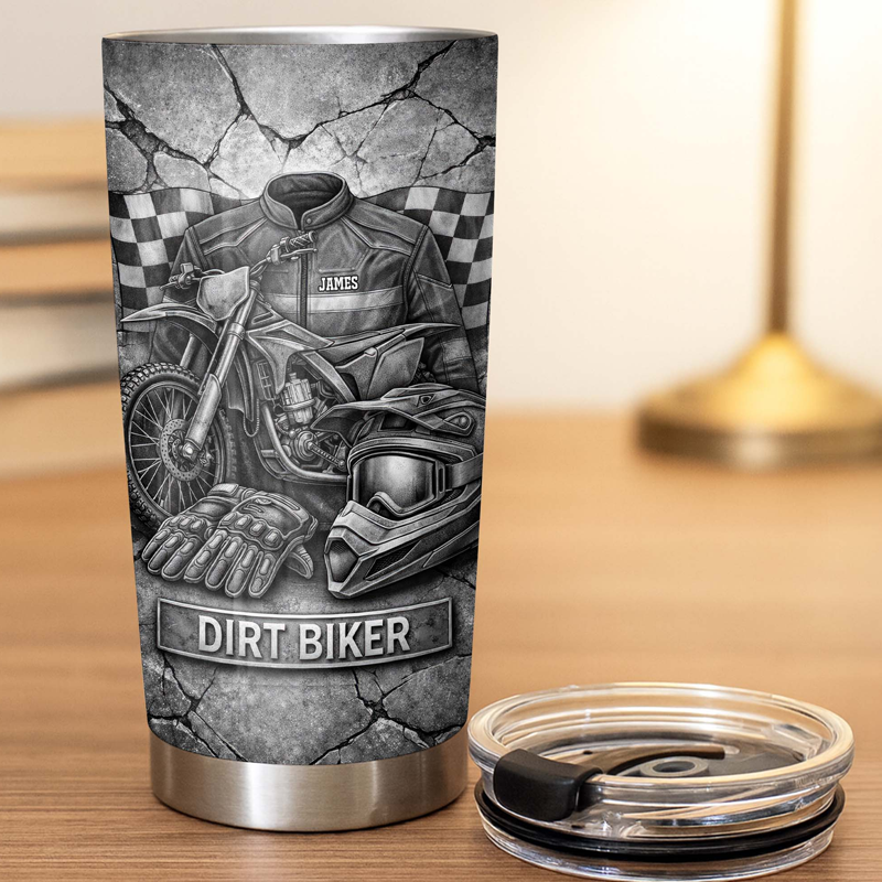 Personalized 2D Flat Dirt Biker Extreme Motorcycle Gear Custom Stainless Steel Tumbler Gift for Motorcycle Lovers