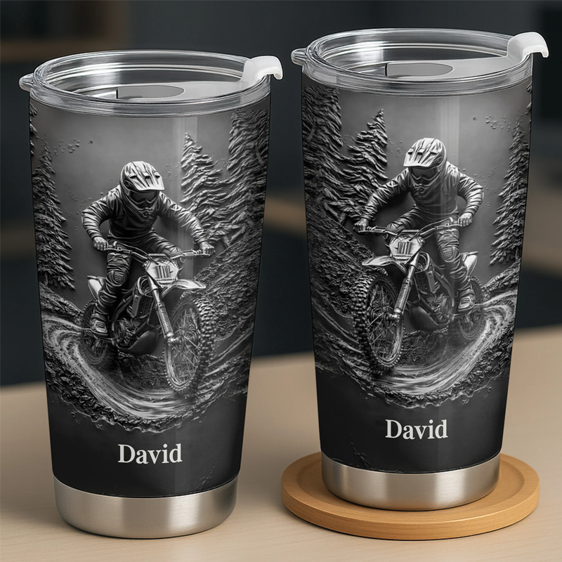 Personalized 2D Flat Experience the Thrill of the Ride Motorcycle and Rider Stainless Steel Tumbler Gift for Motorcycle Enthusiasts