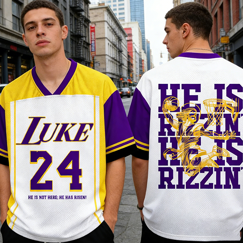 Personalized Faith-Infused Basketball Mesh Jersey Custom Name & Number "He Is Rizzin'" Design for Religious Athletes