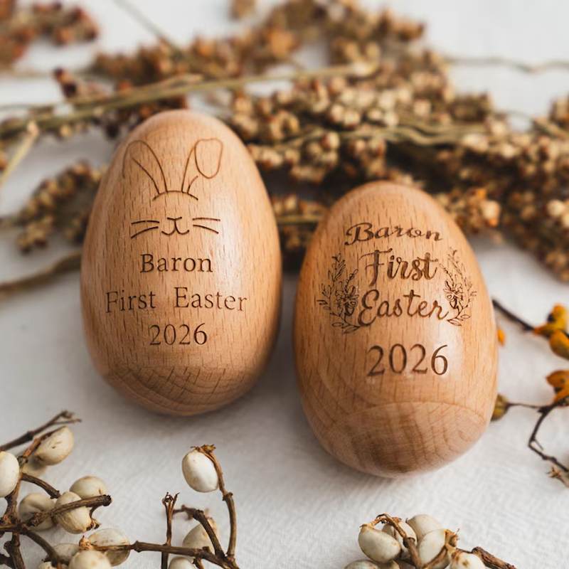 Personalized Wooden Easter Egg Shakers Custom Egg Cups Engraved Egg Shaker Kids Easter Gifts Baby First Easter