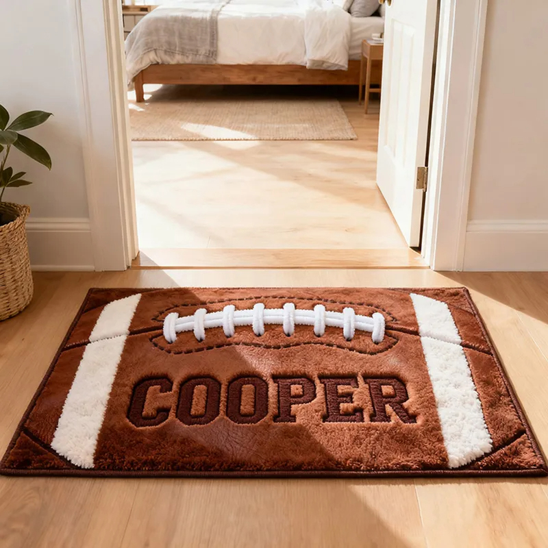 Personalized Football Shaped Rug with Custom Name for Football Fans