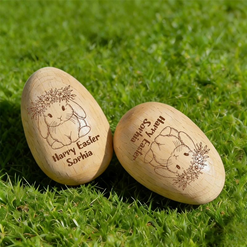 Personalized Wooden Easter Egg Cute Rabbit with Flower Crown Kids Easter Gifts Baby First Easter