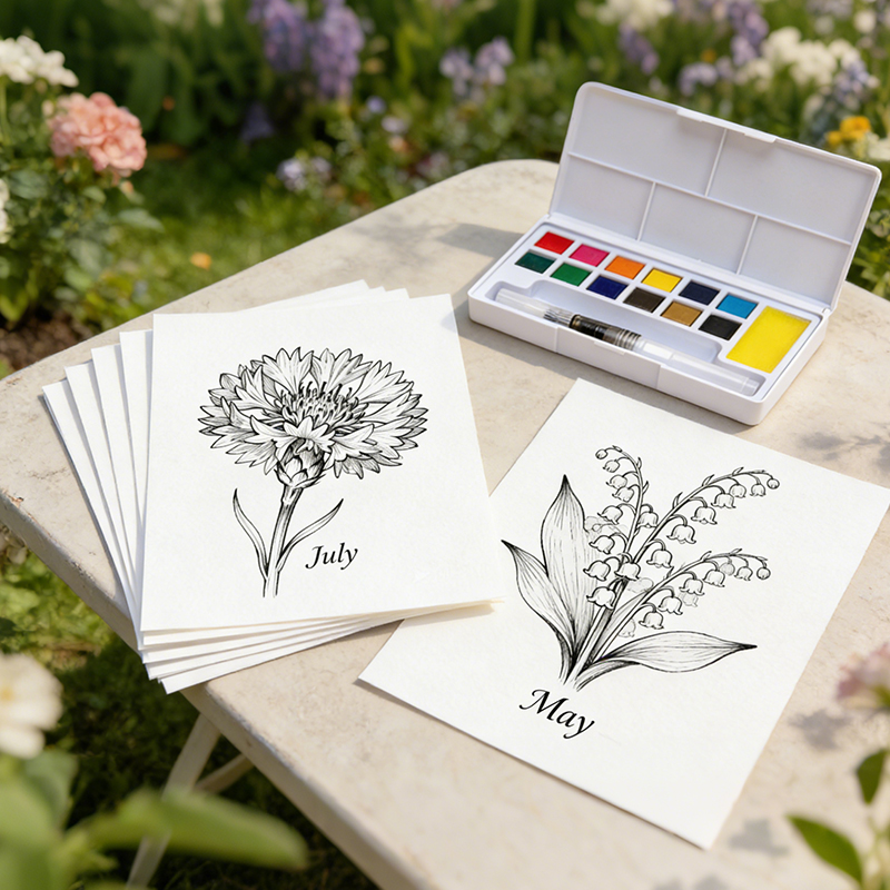 Personalized Birthday Flower Watercolor DIY Kit 12 Designs Creative Gift & Art Starter for Kids Monthly Flowers Watercolor Kit Beginner DIY Painting Activity