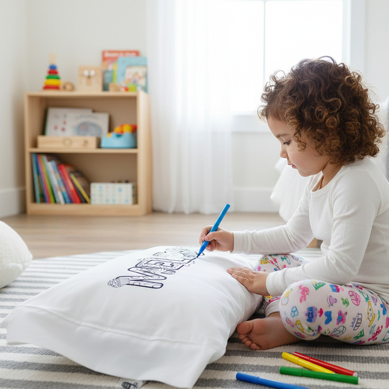 Personalized DIY Doodle Pillowcase for Kids Custom Name & Design Creative Gift for Parties and Fun Activities
