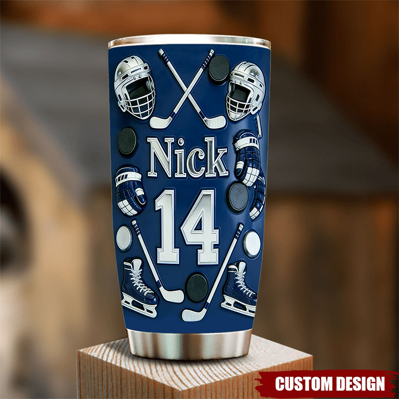 Personalized Ice Hockey Tumbler with Custom Name and Number For Hockey Lover