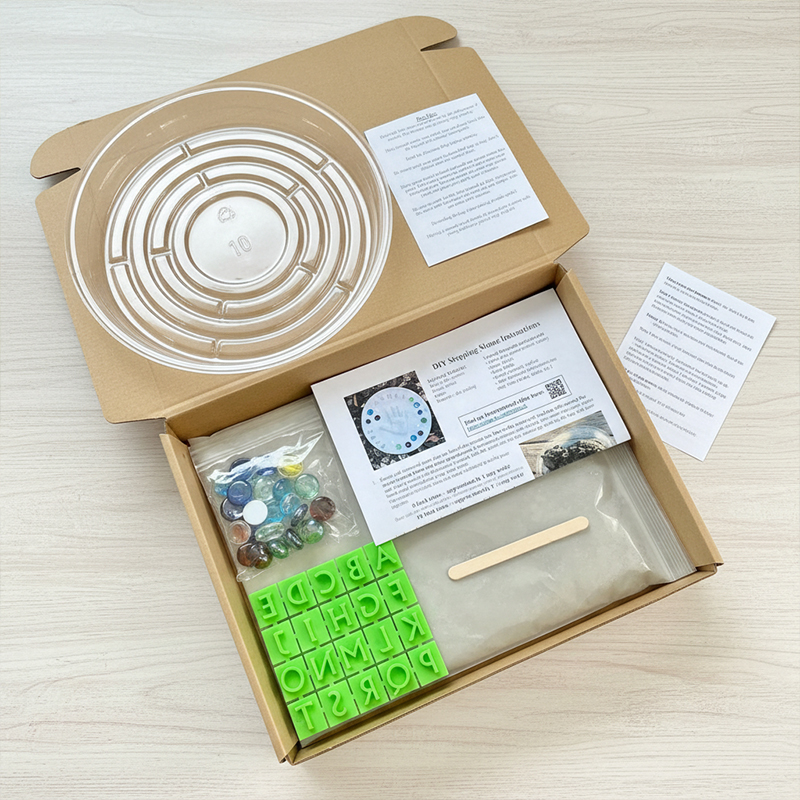 Personalized DIY Stepping Stone Kit Custom Handprint  Footprint Keepsake with Gems and Easy Mixing Cement