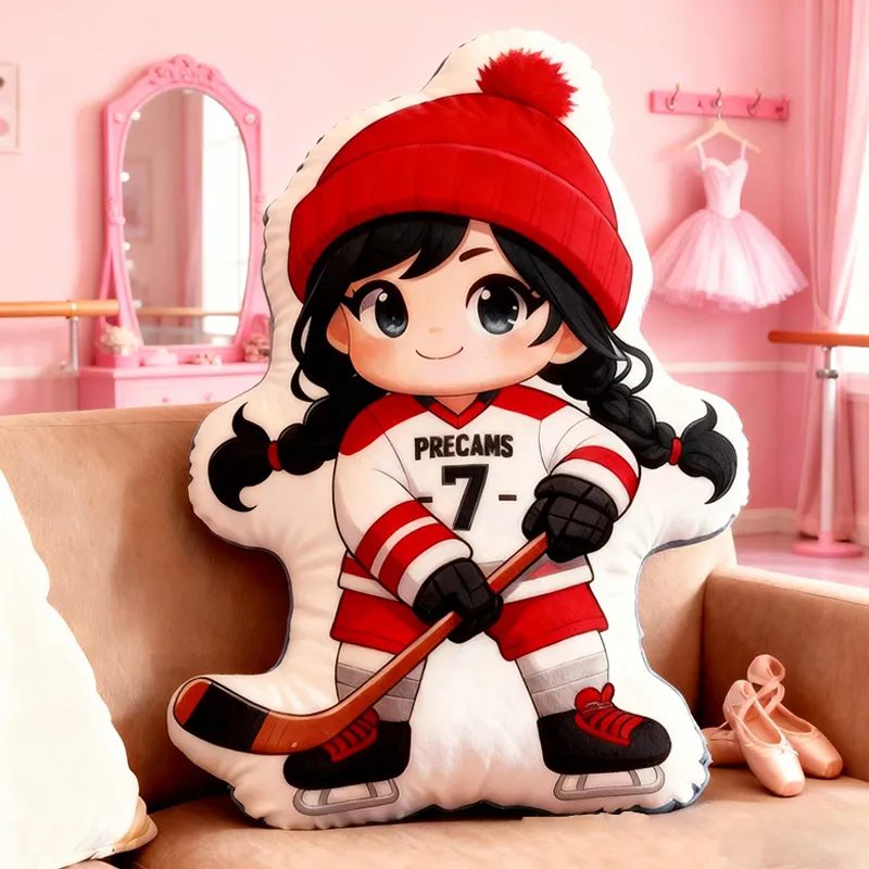 Personalized Cute Ice Hockey Pillow with Custom Details for Kids Girls and Boys
