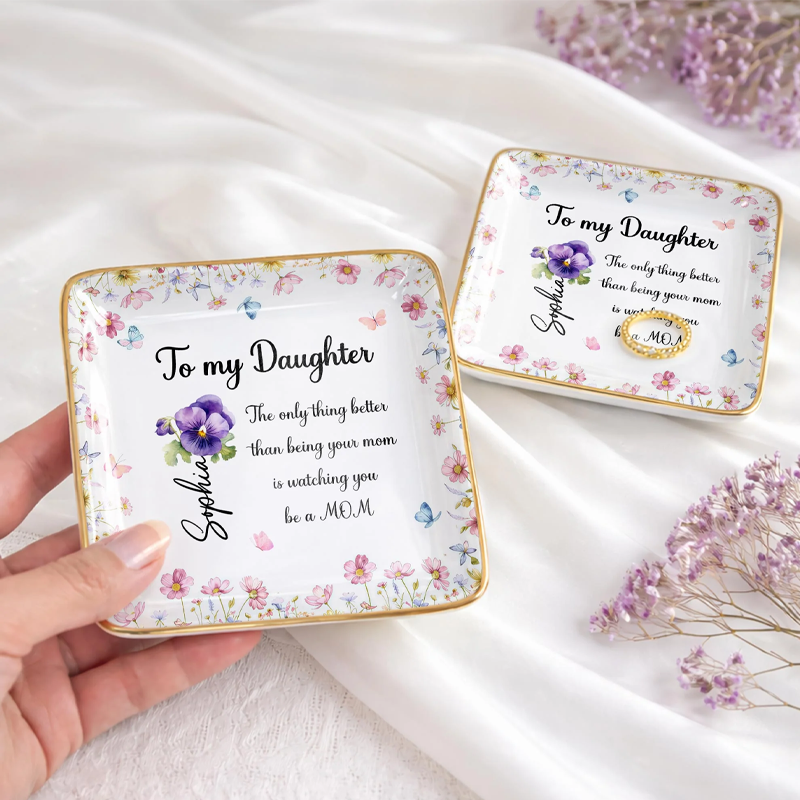 Personalized To My Daughter Flowers and Butterflies Ceramic Dish Gift for Moms and Daughters