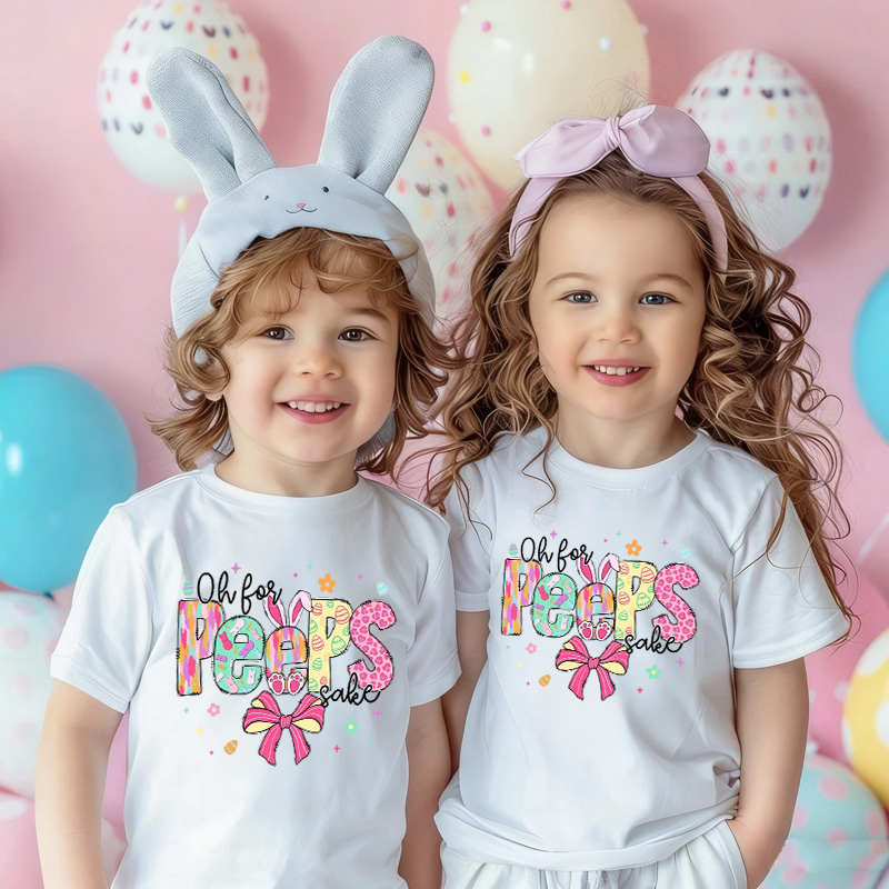 Personalized Cute Bunny Ears Florals Custom Name Easter Celebration Spring Outfit Kid T-shirt