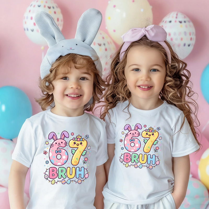 Personalized Cute Easter Egg Pattern Custom Number Name Spring Celebration Outfit Kid T-shirt