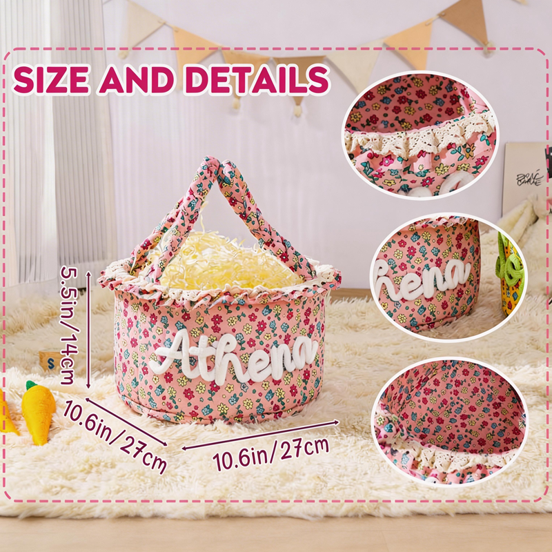 Personalized Kids Easter Basket Personalized Quilted Easter Egg Hunt Basket Cotton Baby Gift Basket Baby Name Basket Easter Basket Spring Decor Basket