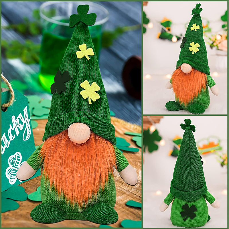 St Patricks Day Gnomes Decorations for Home Handmade Irish Leprechaun Gnome Plush Doll Ornaments with Lucky Shamrock Clover Saint Patricks Scandinavian Dwarf Tiered Tray Decor