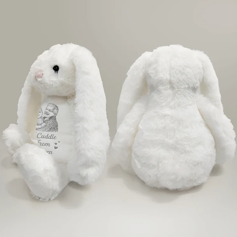 Personalized Photo Pencil Sketch with Text Soft Toy Bunny Kids Easter Gifts