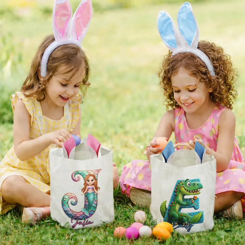 Personalized Happy Easter 3D Race Car Truck Dinosaur Mermaid Alphabet Bunny Ears Bucket Bag Easter Gift for Kids