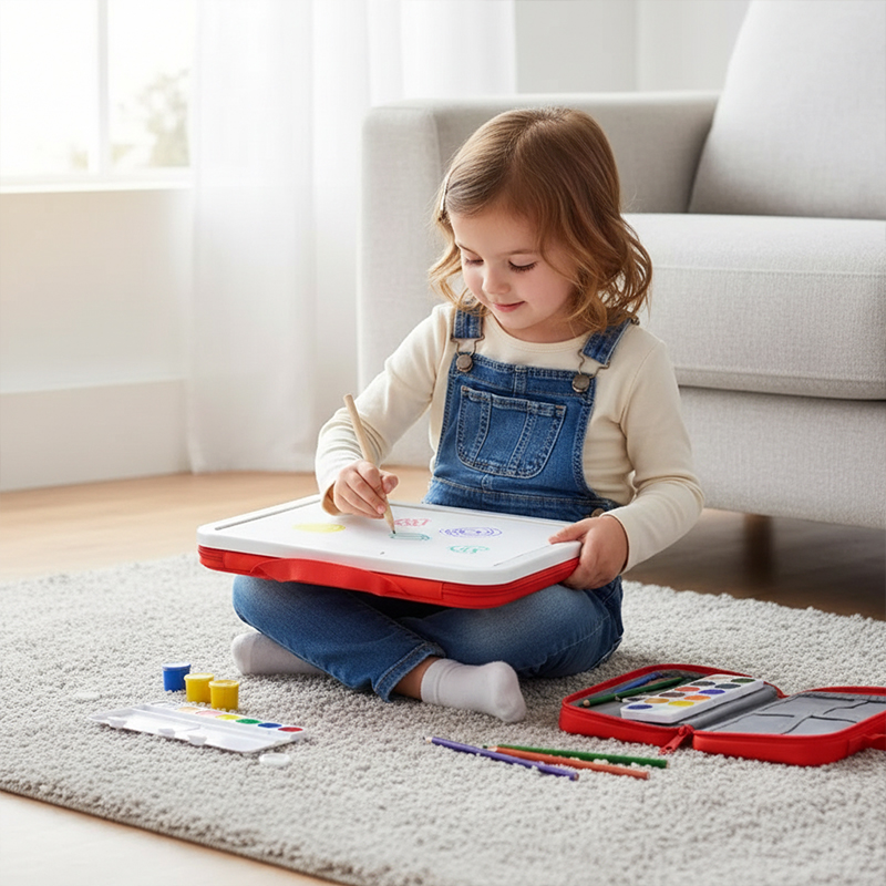 Personalized Kids Art Box Double Sided Customizable Wooden Portable Drawing Board and Storage Case