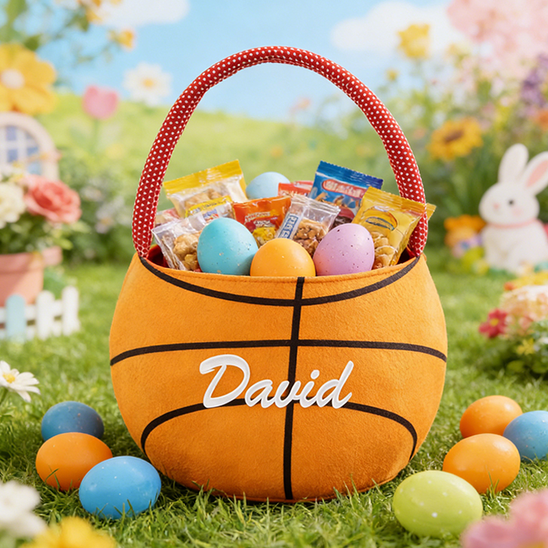 Personalized Basketball Basket with Custom Name for Easter Candy and Toys Easter Gift for Boys and Girls