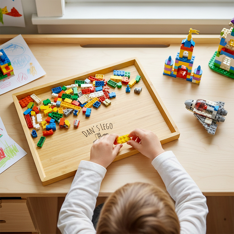 Personalized Building Block Storage Tray Wooden Custom Name Kids Organizer Gift