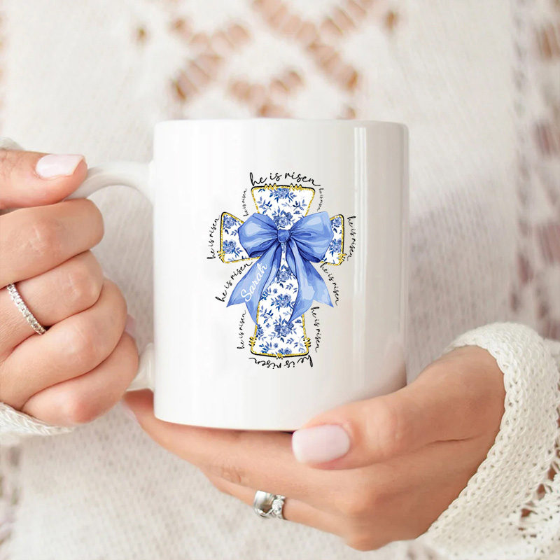 Personalized He Is Risen Bible Verse Jesus Ceramic Mug with Name Christmas Gift for Christians Birthday Gift for Christians