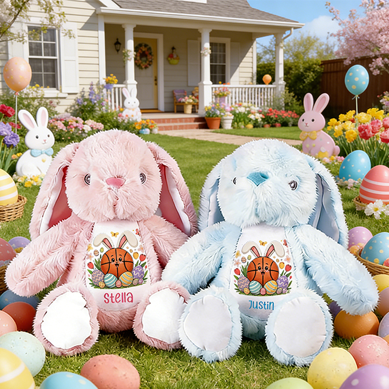 Personalized Basketball Bunny Easter Plush with Custom Name Stuffed Animal for Toddlers & Kids Easter Gift