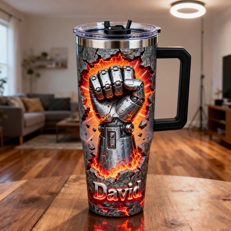 Personalized Mechanical Boxing Fist Tumbler with Custom Name for MMA & Combat Sports Enthusiasts
