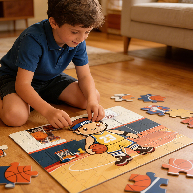 Personalized Basketball Boy Puzzle with Custom Name and Number Jigsaw for Basketball Loving Kids
