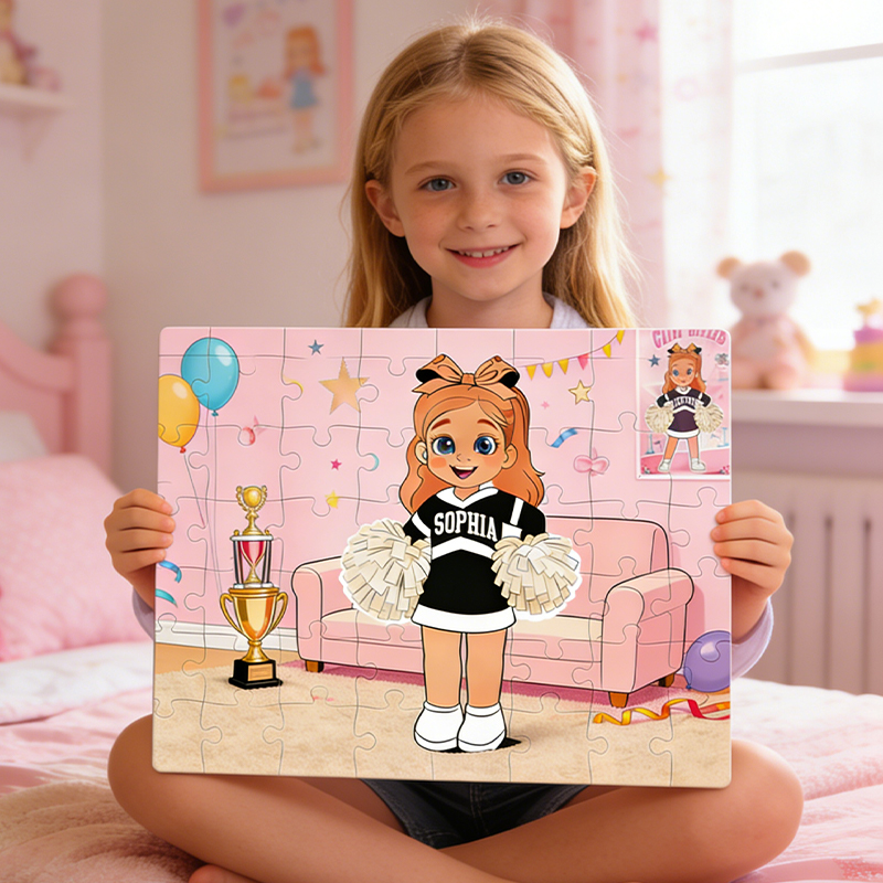 Personalized Pink Cheerleading Girl Puzzle with Custom Name Fun Activity for Cheerleading Enthusiasts