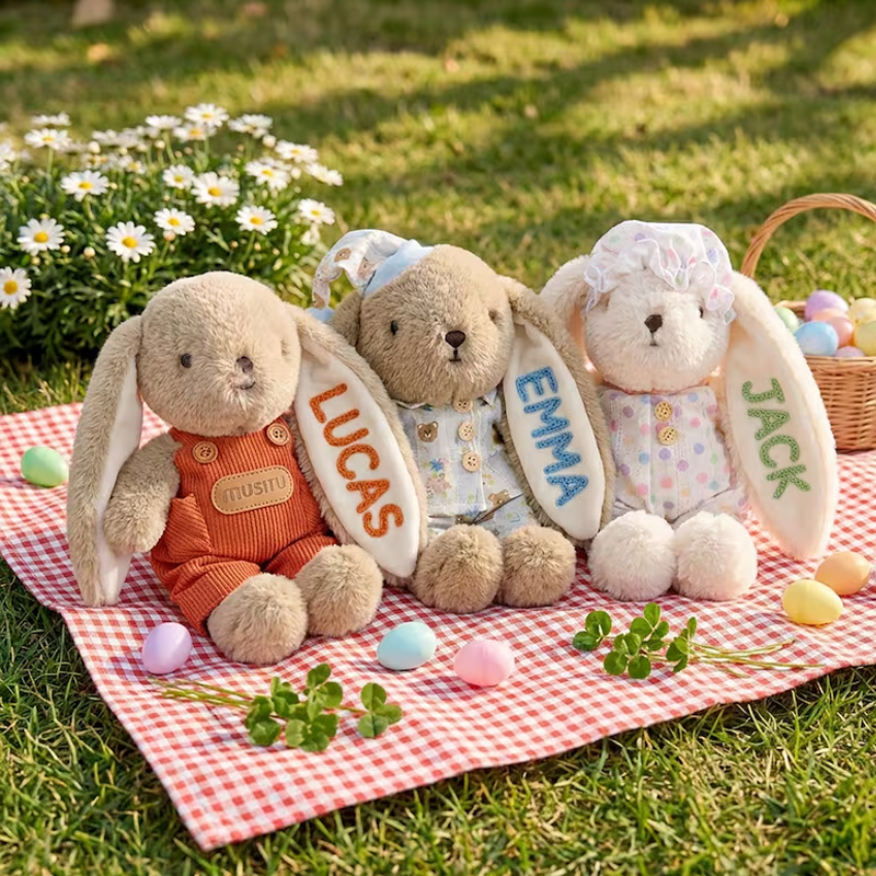 Personalized Easter Bunny Plush Custom Name Embroidered Rabbit Doll 6 Outfit Styles Easter Gift for Kids Easter Basket Gift Bunny Keepsake