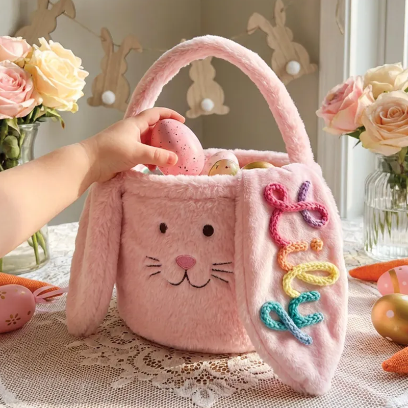 Personalized Bunny Easter Basket Soft Toy Organizer for Nursery Easter Gift Baby Shower Gift Toddler Room Decor Custom Bunny Storage