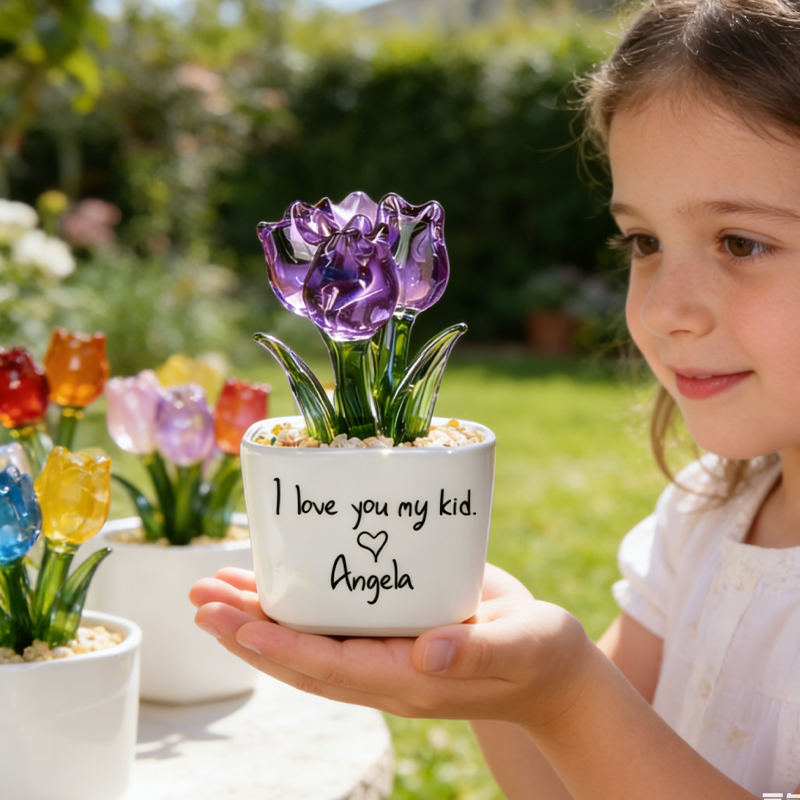 Personalized Glass Everlasting Tulips Flower Gift Hand Blown Glass Potted Best Gifts for Her
