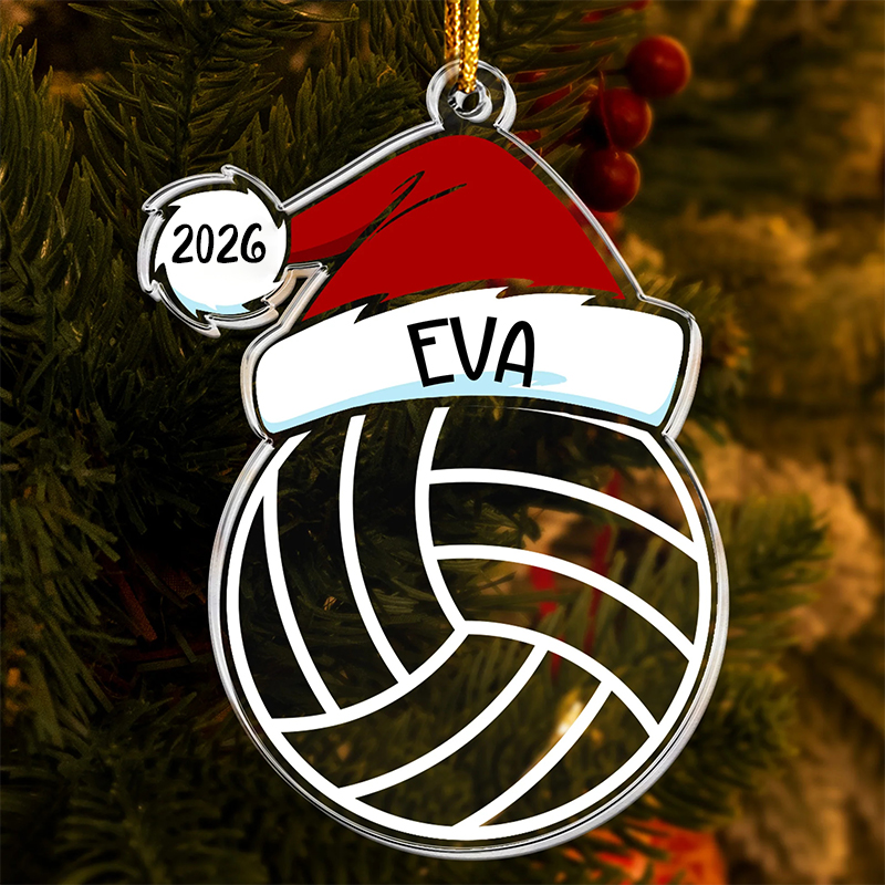 Personalized Sports Themed Ornament with Santa Hat Design and Custom Name and Year  