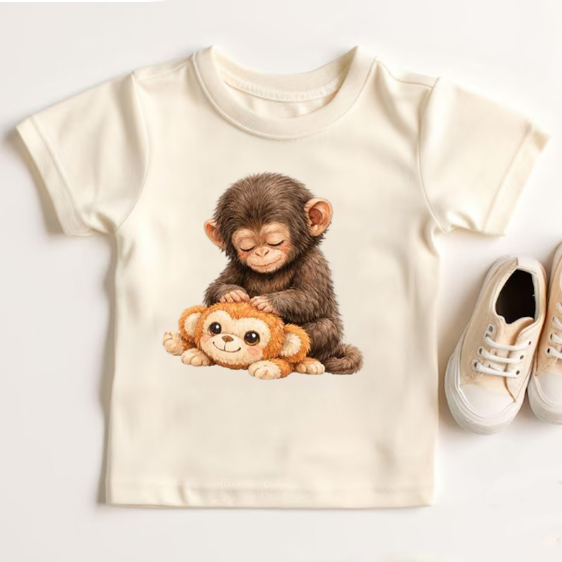 Cute Baby Monkey Hugging Plush Toy Soft Cotton Comfortable Gift Dear Punch Monkey Graphic Kid Shirt Emotional Animal Lover Gift