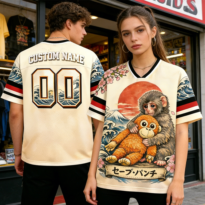 Personalized "Safe Punch" Ukiyo-E Style Jersey Custom Name & Number for Japanese Art & Animal Lovers