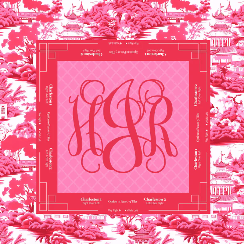 Personalized Pink Toile Monogrammed Mahjong Mat Custom Name Waterproof Non Slip Elegant Table Protector Gift Mahjong Mat