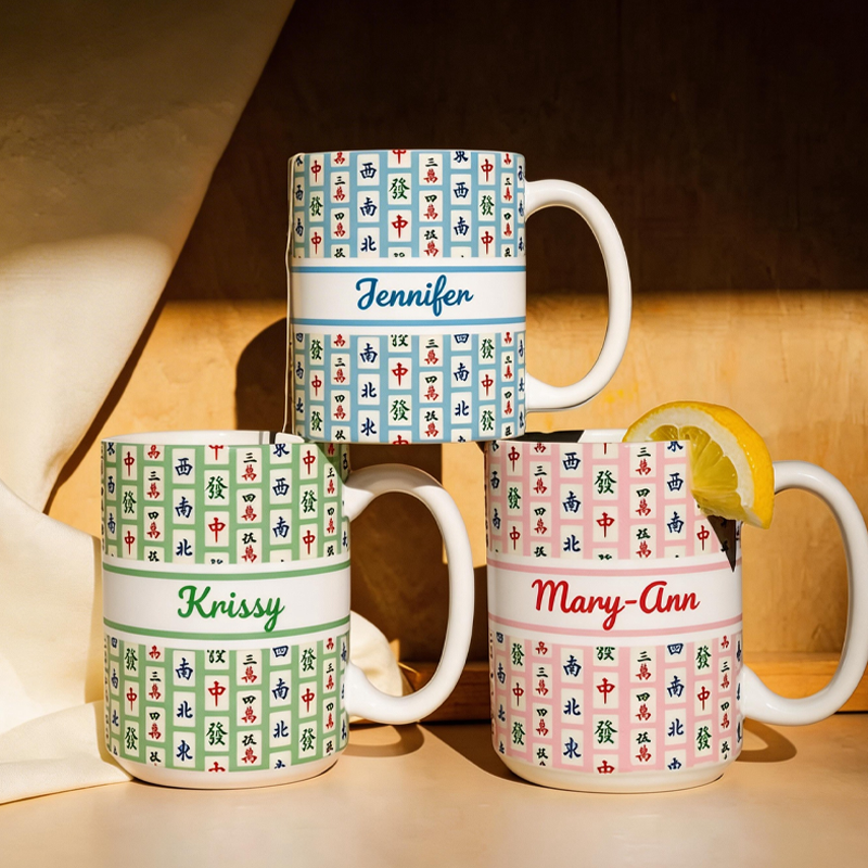 Personalized Matching Mahjong Mug Team Mahjongg Social Club Tile Pattern Coffee Cup Personalized Group Mah Jong Lover Hostess Gift Party Favor